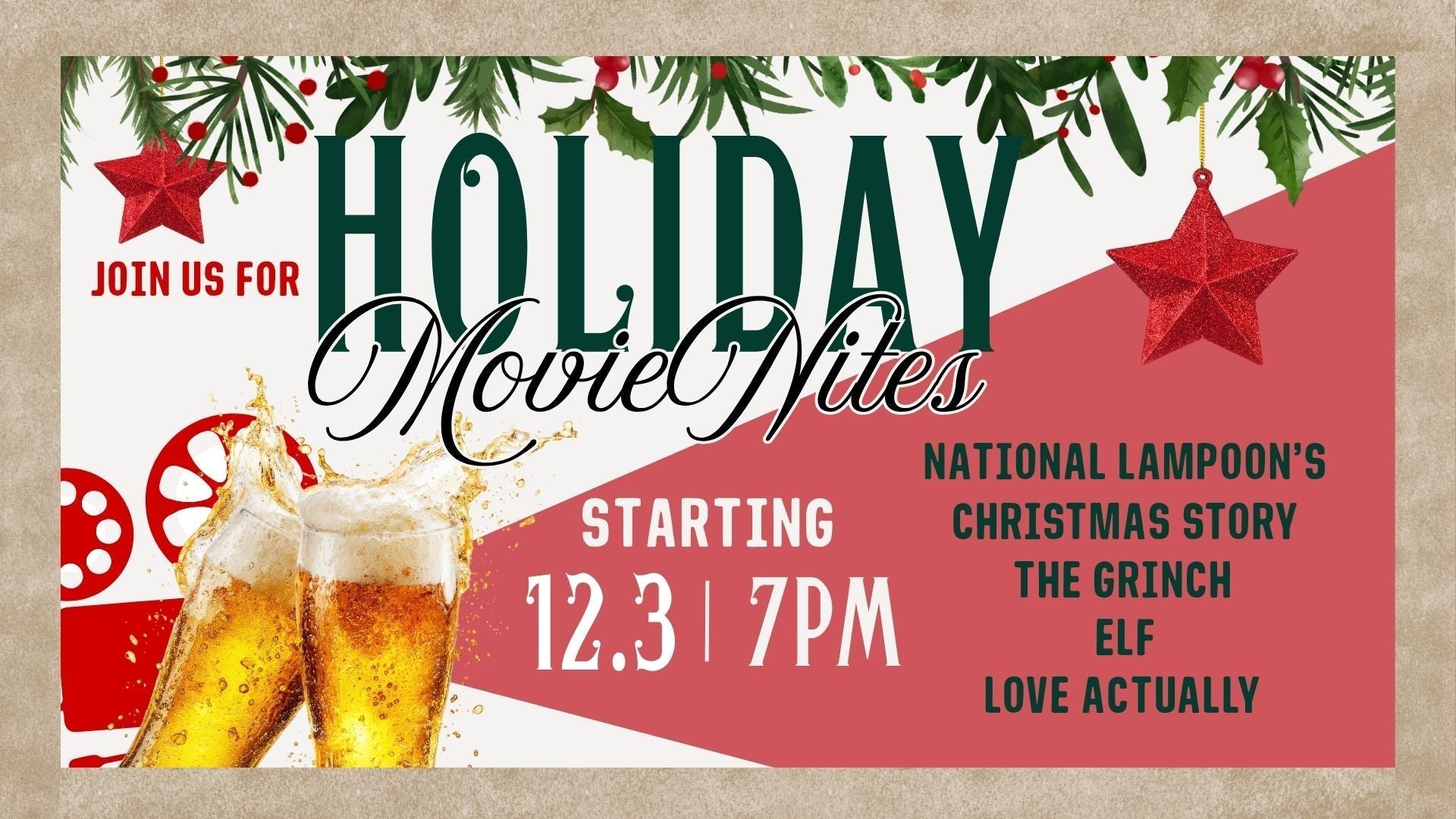 12/3: HOLIDAY MOVIE NITES at 7PM